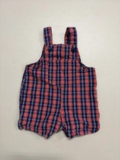 Vintage Carter s Red Blue Plaid Overalls Shortalls 3-6 months