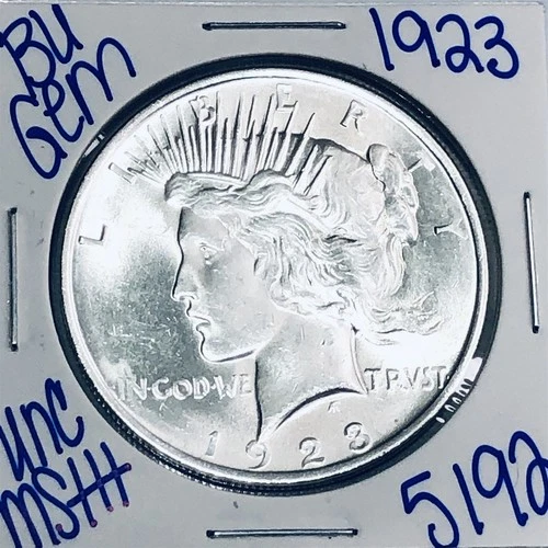 1923 BU UNCIRCULATED SILVER PEACE DOLLAR AUTHENTIC U.S. MINT FREE SHIPPING 5192