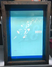 Vtg Barn Find Silk Screen Wooden Printing Frame "Bees" Mancave #05