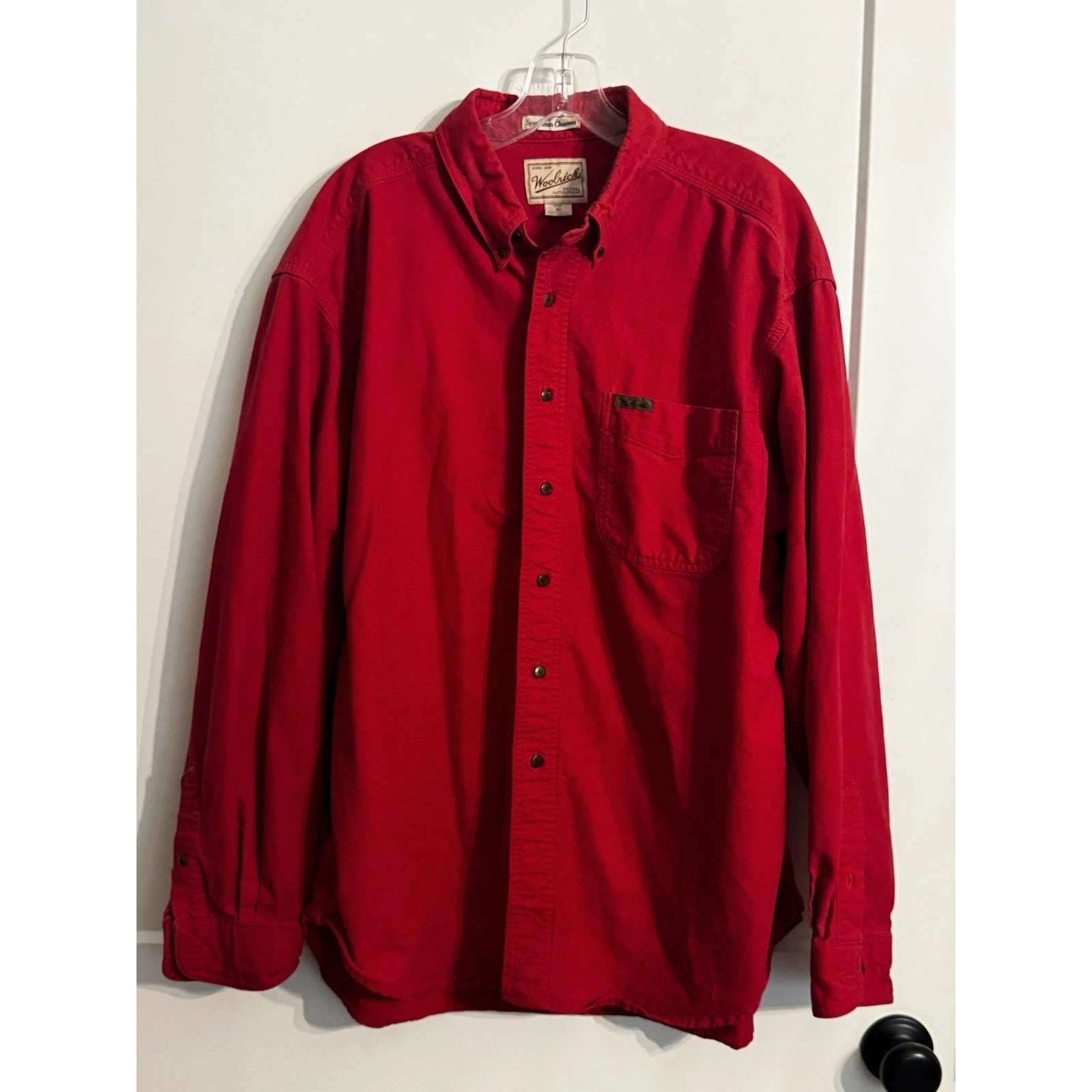 Vintage Woolrich Red Sportsman Chamois Flannel Button Shirt Mens Sz XL Outdoor