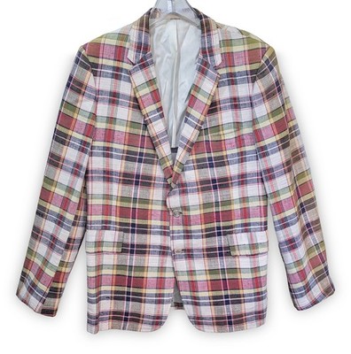 Vintage Lew Ritter Beverly Hills 1970s Silk Check Plaid Jacket Men's Size 42R