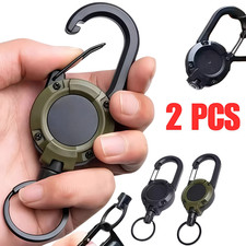 2Pcs Heavy Duty Keychain Retractable Carabiner Car Key Chain with Badge Holder