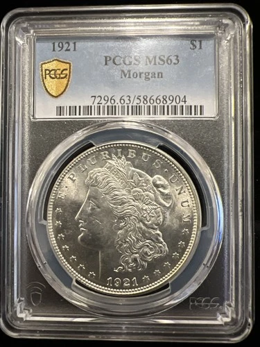 1921 Morgan Silver Dollar • PCGS MS‑63 • Bright Luster • Strong Strike