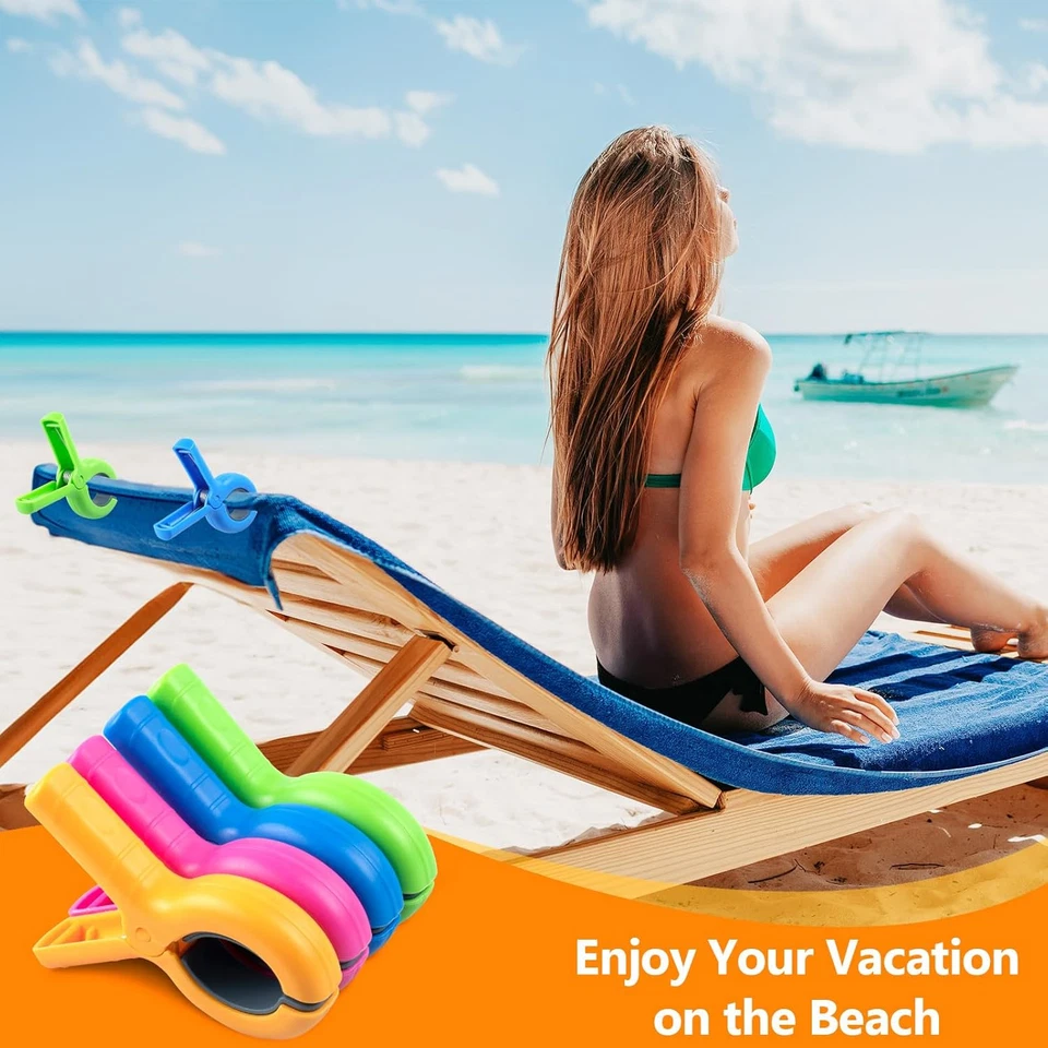 Pinzas para toallas de playa grandes, 8 piezas, alfileres para ropa de alta resistencia tamaño Jumbo, 4 colores Foto 2 de 4