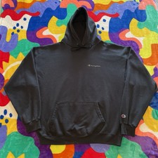 Vintage 90s Champion Hoodie Mens XL Black Pullover Sweatshirt Streetwear Hipster