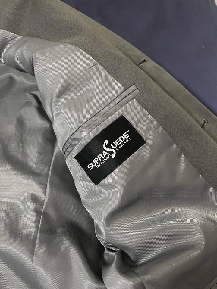 Abrigo deportivo de microfibra para hombre Blazer gris Jeffrey Banks talla 40S Supra gamuza suave Foto 4 de 4