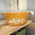 PYREX 473-B Yellow Floral Glass Casserole 1.5L With Lid Handle Vintage