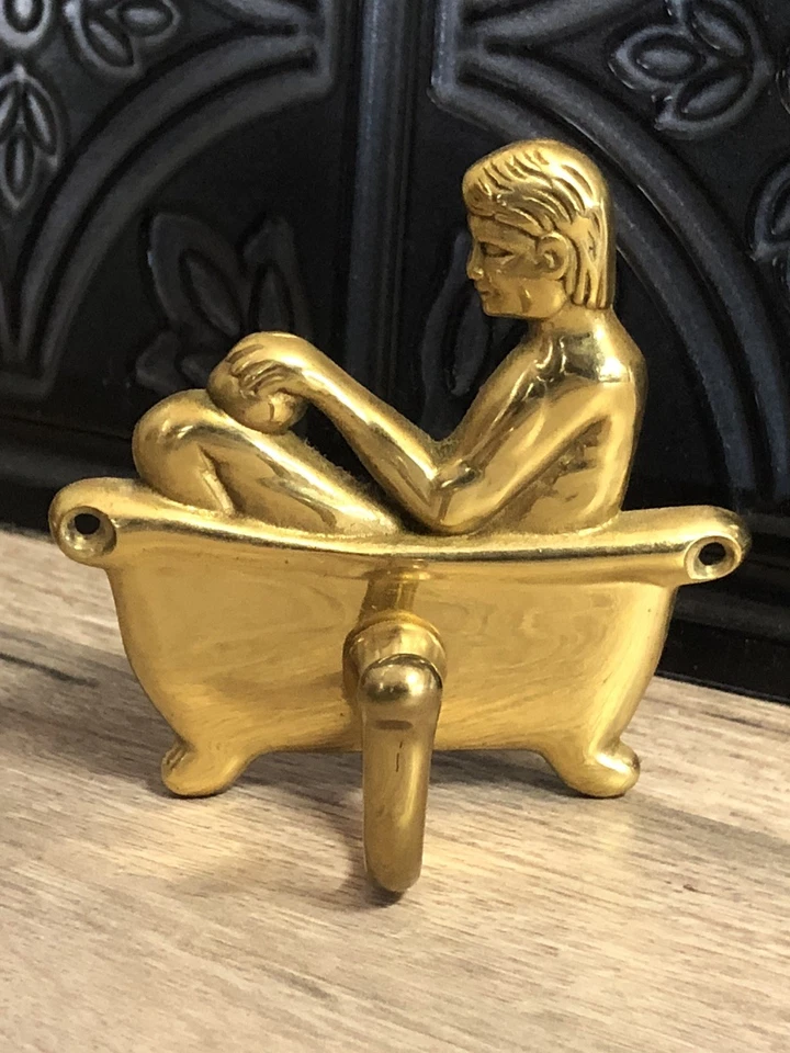 2 Vintage Brass Bathroom Hooks Bathing In Tub Robe Towel Hook His & Hers - Image 3 of 4