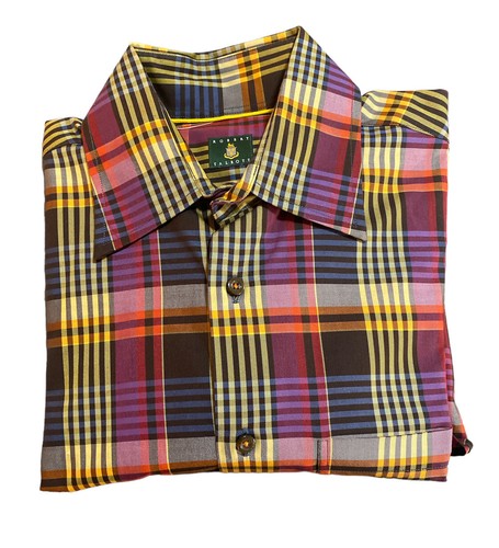 Camisa a Cuadros Robert Talbott Para Hombre Manga Larga Abotonada Mediana Ciruela Amarillo Azul Marino