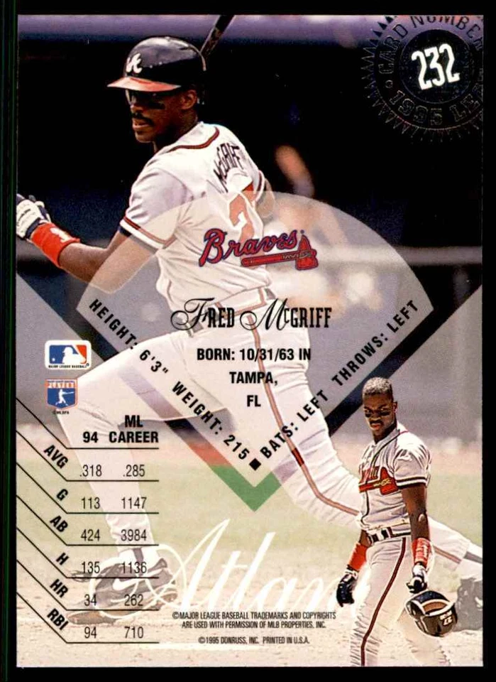 1995 Leaf Fred McGriff Baseball Cards #232 - Image 2 of 2
