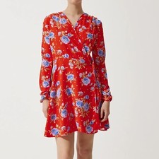 Zara red floral wrap dress long sleeve size small
