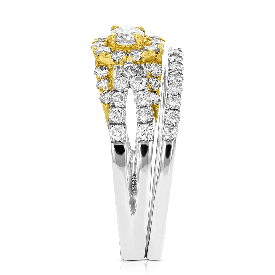7/8 ct Diamond Wedding Ring Bridal Set for Women 14K White and Yellow Gold Round - Image 4 of 4