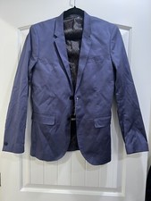H M Sz 36R Navy Blue Blazer Skinny Fit Mens Notch