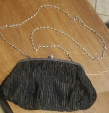Vintage Neiman Marcus black silk handbag w/ Chain Strap and Rhinestone clasp