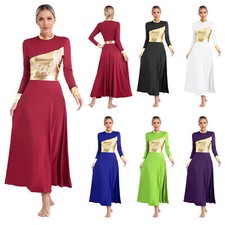 Womens Dancewear Metallic Dance Dress Tunic Worship Costume Cosplay Modern