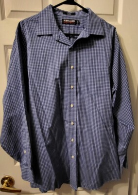 Kirkland Signature Button Up Men's 17 1/2 35 Blue & White Check Slim Fit  Shirt | eBay