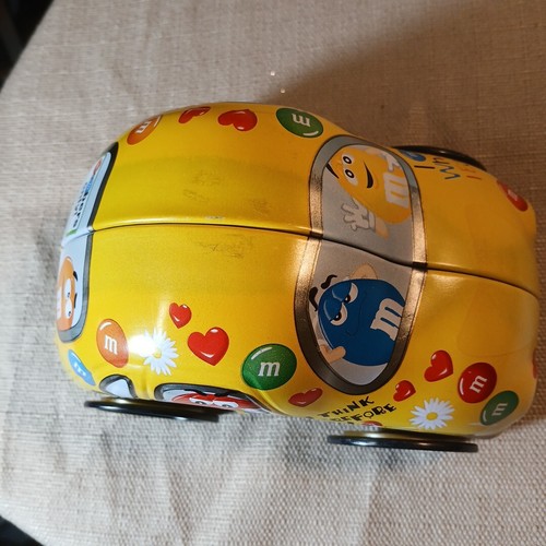 M&M's Mars Volkswagen Beetle Bug Car Metal Tin Yellow 6" Collectible empty - Picture 8 of 9