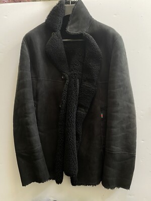 Gucci Shearling Suede Leather Jacket Black Slim Fit 54 Used