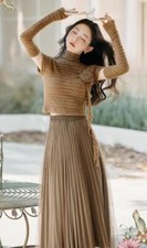 New Women's Floral Short Sleeve Tops Mesh Skirt 2pc Autumn Spring Long Dress