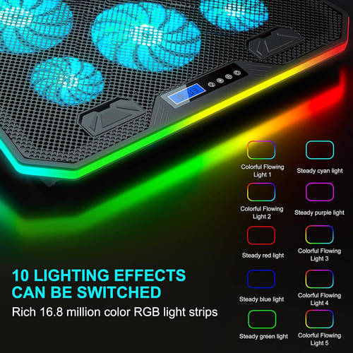 Topmate C12 Laptop Cooling Pad RGB Gaming Notebook Cooler for Desk and Lap Use, - Picture 3 of 12