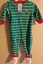 Carter's sleeper SZ 6M Green Stripe Santa 1-PIECE FLEECE SOFT NEW W/TAG