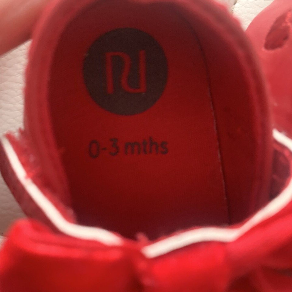 BMWOT River Island Mini Baby Girl RED Heart ️ Bow Soft Pram Shoes 03