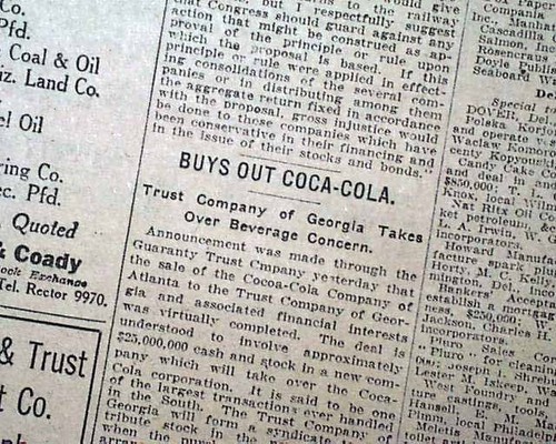 COCA-COLA COMPANY GOES PUBLIC Sold by Asa Candler Stock Market in 1919 Newspaper - 第 1/5 張圖片