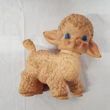 Vtg 1955 Squeaky Lamb Baby Toy The Sun Rubber Co 6" Squeak Squeeze Kitsch MCM