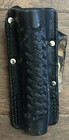 Vintage Leather Basketweave Baton Flashlight Holder Canted Angled 7 1/4" Long — photo 1