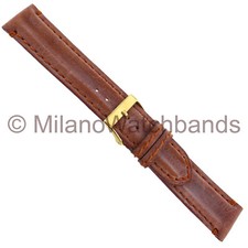 20mm Milano Genuine Leather Brown Double Padded Stitched Mens Watch Band