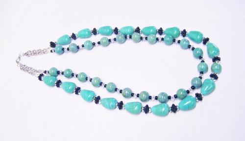 2 Strand Asymmetrical/Round Turquoise Splatter Acrylic Bead Necklace/Bracelet/Ea - Picture 5 of 9