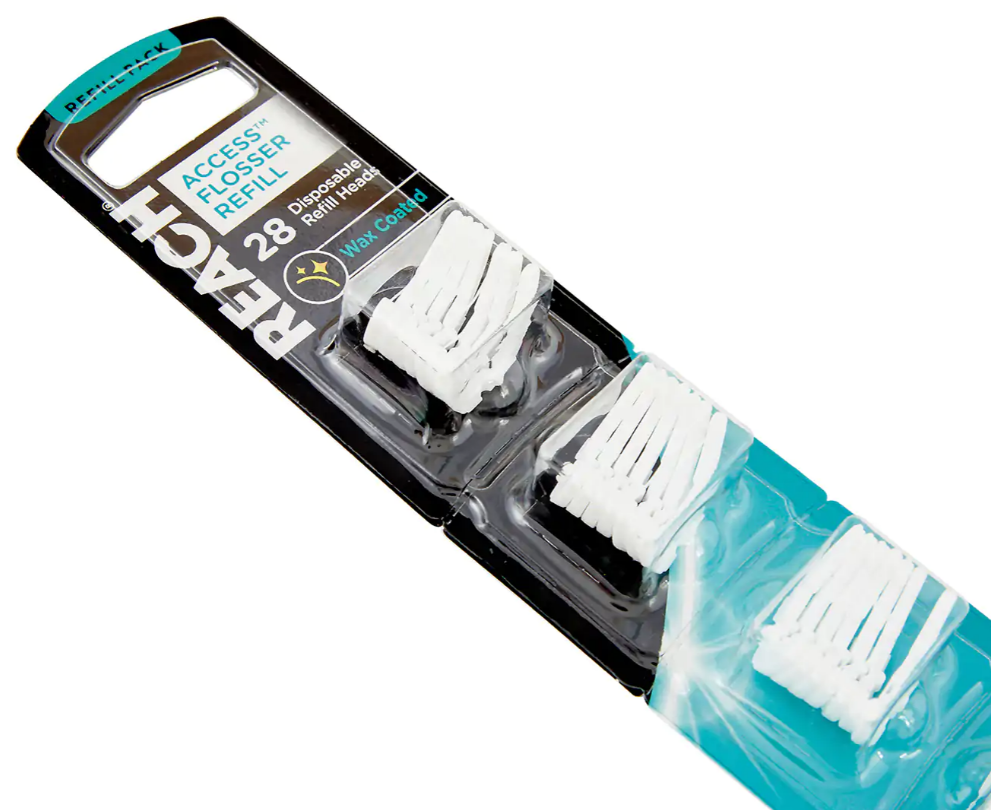 2 x 28pk Reach Access Flosser Wax Coated Refill Disposable Heads Dental