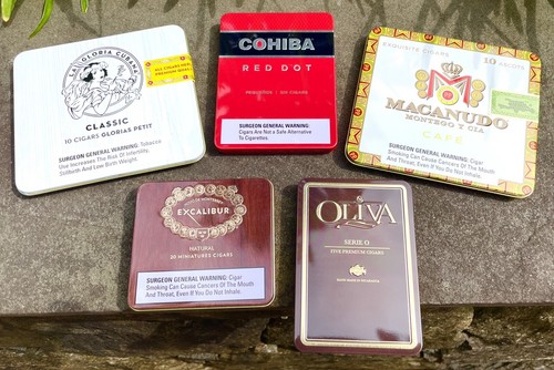 Cigar Tins, Set of 5 Classic Brand Empty Cigar Tins