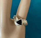 Vintage 925 Sterling Silver Abstract Modernist Design Onyx Inlay Ring Size 5.75