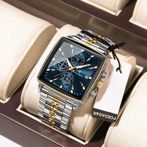 Montre de luxe homme carré en acier inoxydable imperméable Chrono lumineux