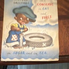 Vintage 1940s Birthday Card Gas Tires Sugar Tea Collectible Greeting