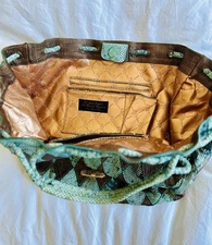 VINTAGE GIOE DI TOSCANA COUTURE-TEAL/BROWN PATCHED LEATHER TOTE PURSE - RARE