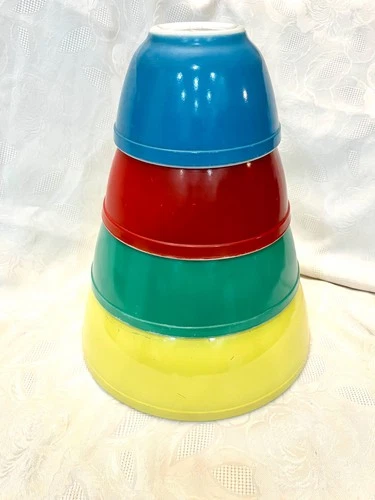 4pc Vintage Pyrex Primary Colors Nesting Mixing Bowls-401/402/403/404 USA