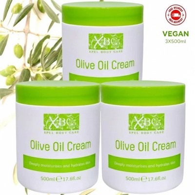 3 x 500ml XBC Olivenöl Creme Tube spendet tiefe Feuchtigkeit trockene & empfindliche Haut VEGAN