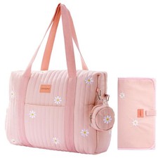 Large Diaper Bag Tote for Travel, Maternity, and Baby Essentials - Pink Flowers
