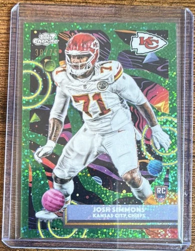 Topps 2025 Chrome Football Josh Simmons Chiefs RC Green Refractor #149 /75