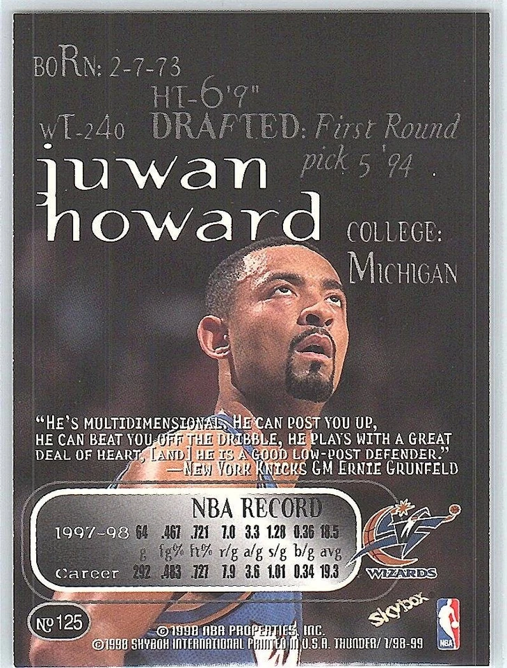 1998-99 SkyBox Thunder #125 Juwan Howard - Image 2 of 2