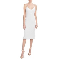 AQUA Women's Cocktail Dress Size 6 White Sequined Strappy Back Midi Sheath