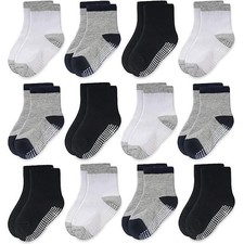 Non-Slip Crew Grip Socks Boys Simplicity, Unisex - 12 pair 1T-3T 
