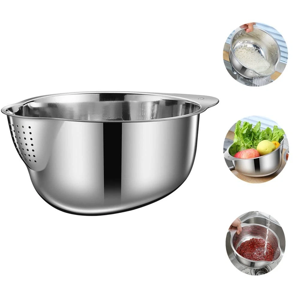 Lavvi Stainless Steel Rice Washing Bowl Versatile 3 in 1 Colander Strainer fo...