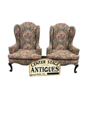 66758  Pair ETHAN ALLEN Wing Back Armchair Chair s With Arm Covers