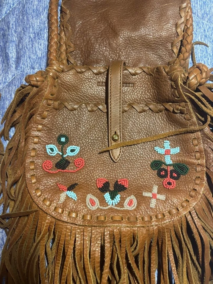 Bolso Ralph Lauren Mujer Vintage Polo Cuero Genuino Con Cuentas Flecos Mini Hombro Foto 3 de 4