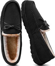 Men's Memory Foam Moccasin Slippers Warm Plush Indoor Outdoor House Shoes Gift