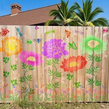 12Pcs Large Flower Stencils for Painting on Wood Fence, 14 Inch Reusable Fenc...