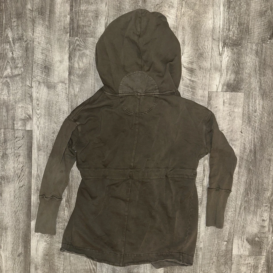 FREE PEOPLE Brentwood Cardi Womens Large Army Green Cotton Hooded Open Jacket - Image 2 of 4